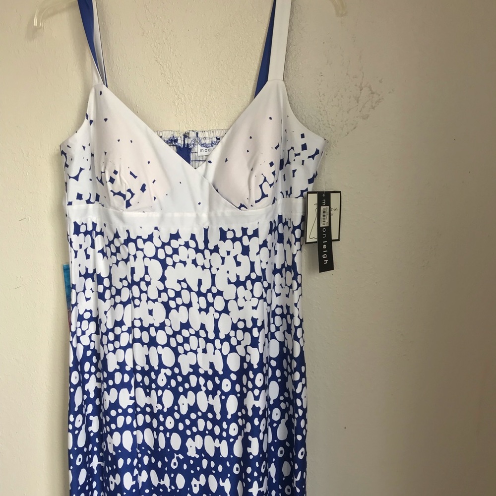 Blue and white satin blend sun dress.